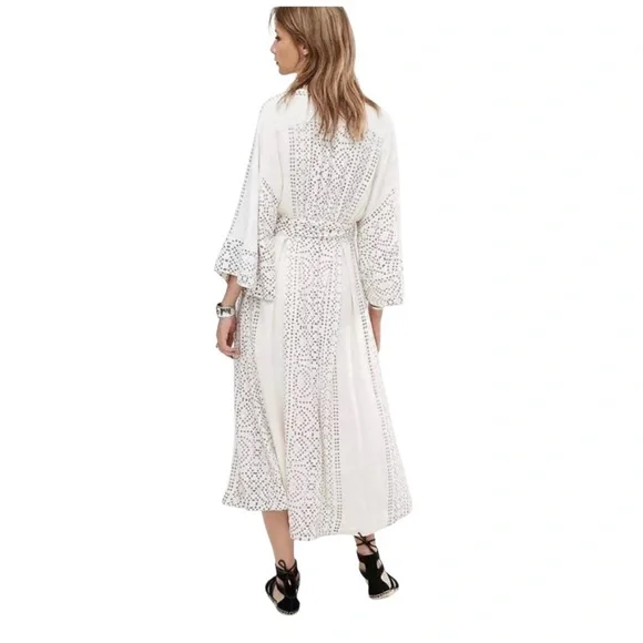 NWT Free People Kimono Maxi Dress in Pearl and Brown - Picture 12 of 16